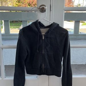 Grey Cropped Zip Up Hoodie | Brandy Melville